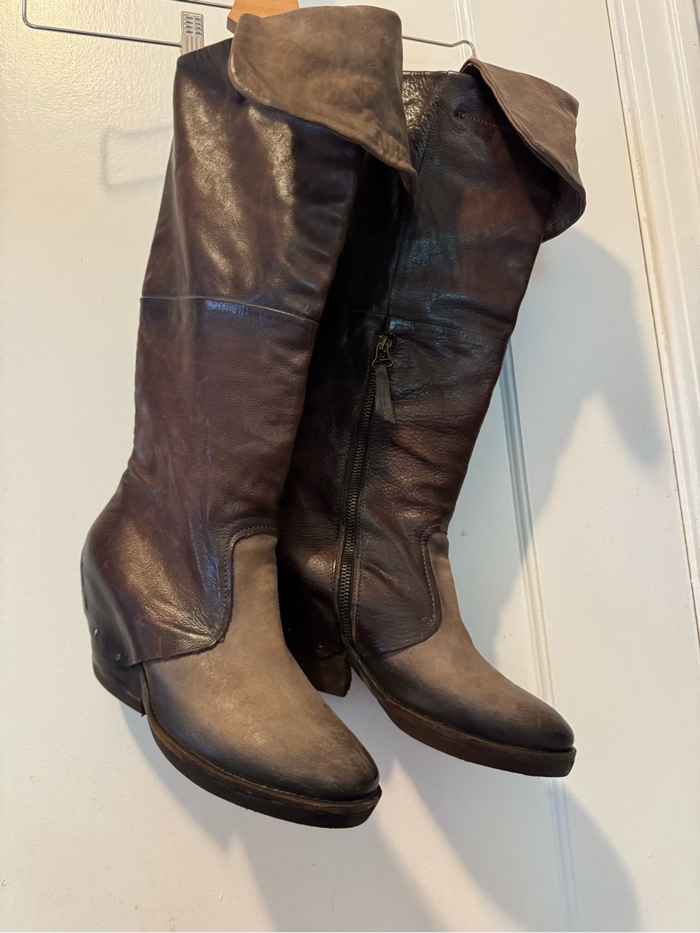 Free People Two-Tone Brown and Taupe Over-the-Knee Leather Boots